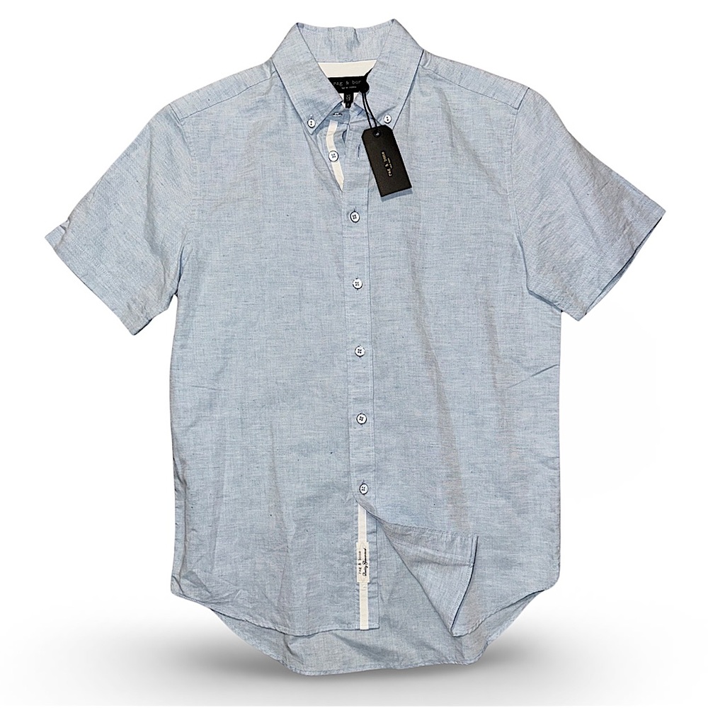 Rag & Bone New York Smith Shirt Light Blue Linen Blend - Picture 1 of 5